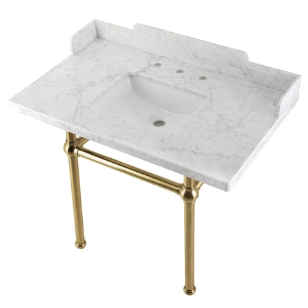 Kingston Brass 36 Carrara Marble Console Sink with Brass Legs, Marble WhiteBrushed Brass LMS3630MBSQ7